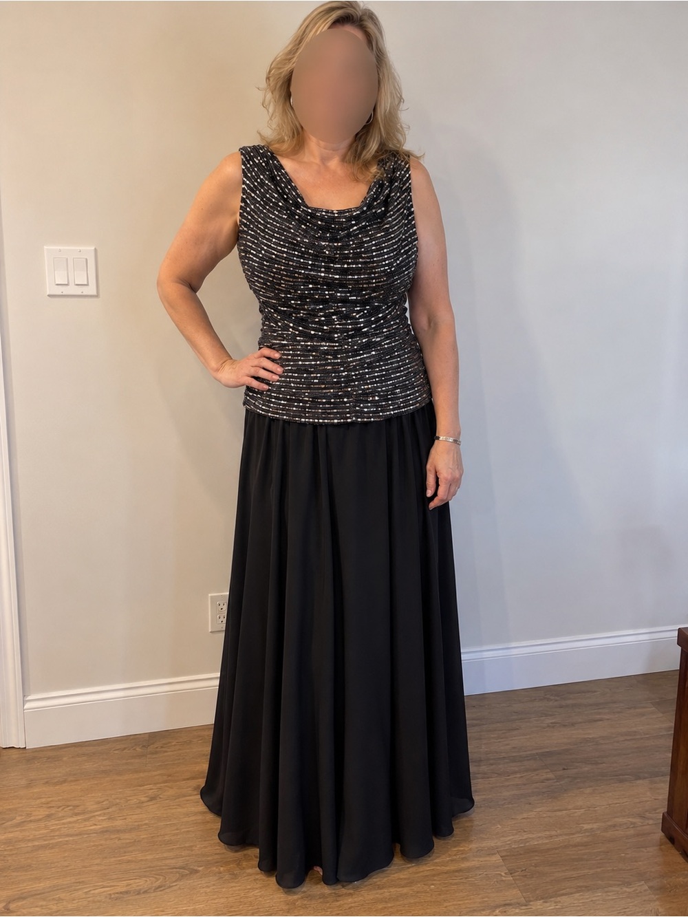 R&M Collection Size 16 Black Silver Sequin Evening Party Formal Maxi Dress